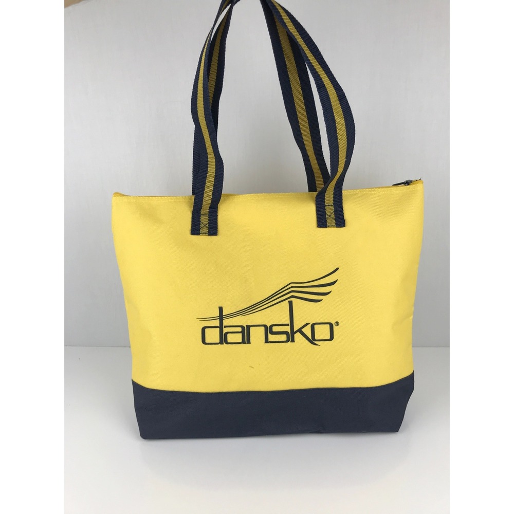 Dansko Tote Bag Yellow Navy Blue Logo Zip Top Casual Travel